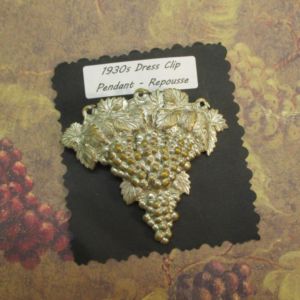 Grape Clusters Repousse Convertible Dress Clip~1930s Silver Grape Statement Clip